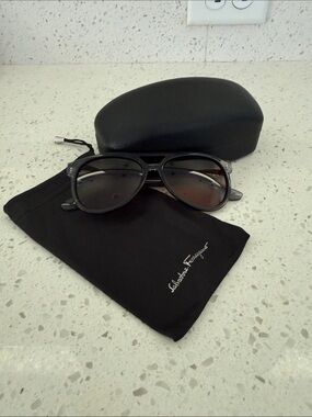 Full Set Salvatore Ferragamo Clear Grey Aviator Sunglasses Brown Lens